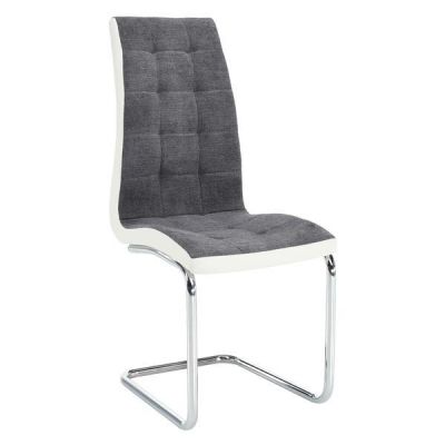 Scaun tapiterie textil gri piele ecologica alba picioare crom Saloma