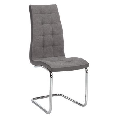 Scaun tapiterie textil piele ecologica gri picioare crom Saloma