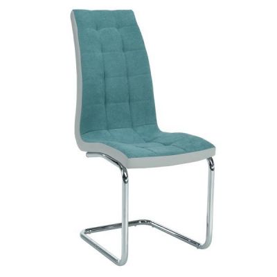 Scaun tapiterie textil verde piele ecologica gri picioare crom Saloma