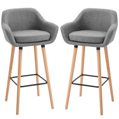 Set de 2 Scaune de bar Moderne cu Perna HOMCOM, Lemn si Invelis Tesatura, 55x48x100cm Gri | Aosom RO