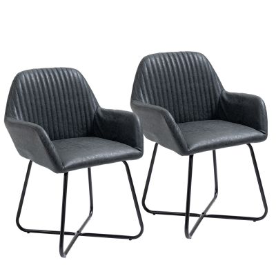 HOMCOM Set 2 Scaune Moderne pentru Sufragerie Tapițate în Piele Ecologică, 60x56,5x85 cm, Negru | Aosom Romania
