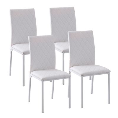 HOMCOM Set 4 Scaune Sufragerie/Sala de Prânz, Design Modern, Imitație Piele Albă, 41x50x91, Confortabil | Aosom Romania