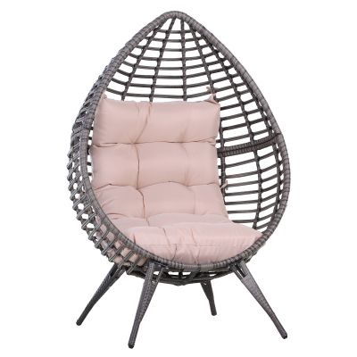 Fotoliu Pouf Outsunny cu Perna Decorativa, din PE Ratan, 101x89x156 Culoare Gri | Aosom Romania