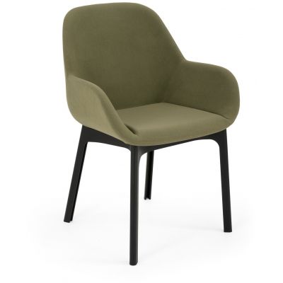 Scaun Kartell Clap design Patricia Urquiola baza negru tapiterie Aquaclean verde