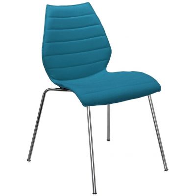 Scaun Kartell Maui Soft Trevira design Vico Magistretti baza crom tapiterie Trevira bleu