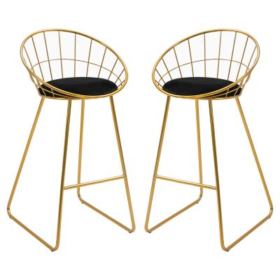HOMCOM Set 2 Scaune Bar Înalte, Design Modern, Pernă Catifea, Poliester și Metal, Negru și Auriu, Confortabil | Aosom Romania