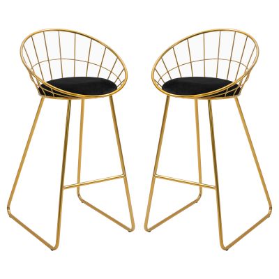 HOMCOM Set 2 Scaune Bar Înalte, Design Modern, Pernă Catifea, Poliester și Metal, Negru și Auriu, Confortabil | Aosom Romania