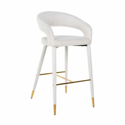 Scaun de bar din Textil si Metal Alb cu picioare Alb/Auriu H104xL54xA59cm Gia Richmond Interiors