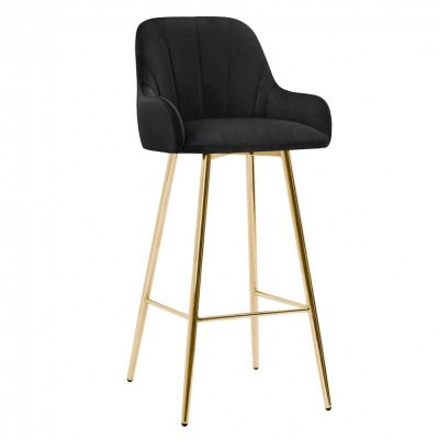 Scaun de insula personalizabil tapitat cu Catifea Negru si picioare aurii inaltime sezut 65cm Tulip Scaun de insula personalizabil tapitat cu Catifea Negru si picioare aurii inaltime sezut 65cm Tulip