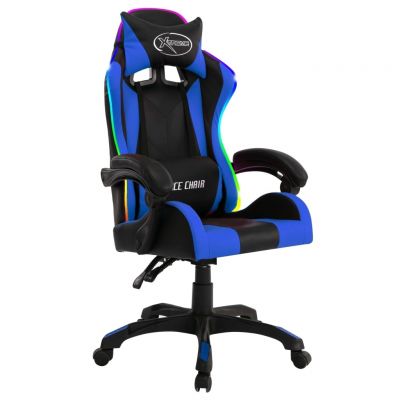 Scaun gaming tapitat cu piele ecologica si LED RGB inclus, Gibson Negru, l64xA65xH111,5-119 cm