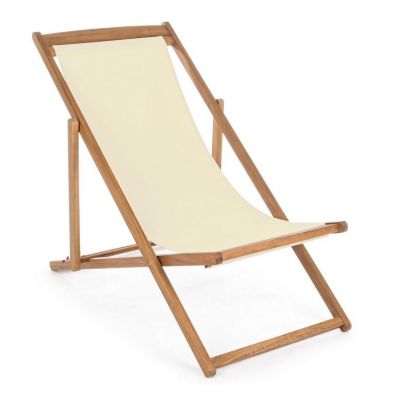 Scaun pliabil pentru terasa / plaja, din lemn de salcam si material textil, Noemi Crem / Natural, l60xA106xH88 cm