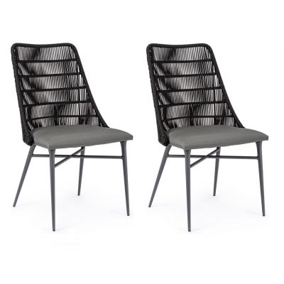 Set 2 scaune de terasa din metal, sezut tapitat cu stofa, Tablita Gri / Negru, l54xA57xH90 cm