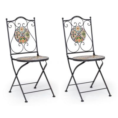 Set 2 scaune pliabile de gradina / terasa din ceramica si metal Naxos Multicolor / Negru, l39xA47xH92 cm