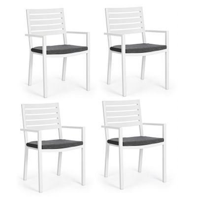 Set 4 scaune de gradina / terasa din metal cu perne detasabile, Helina Gri Inchis / Alb, l55xA56,5xH86,5 cm