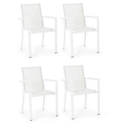 Set 4 scaune de gradina / terasa din metal si material textil, Konnor Alb, l56,2xA60xH88 cm