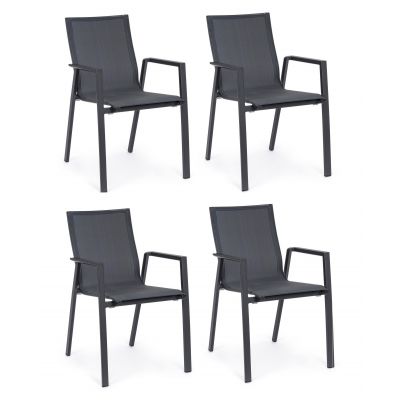 Set 4 scaune de gradina / terasa din metal si material textil, Krion Antracit, l56xA61,5xH88 cm