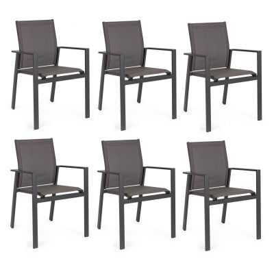 Set 6 scaune de gradina / terasa din metal si material textil Crozet Antracit, l56,5xA62xH88 cm