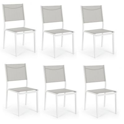 Set 6 scaune de gradina / terasa din metal si material textil, Hilde Gri / Alb, l46xA57xH88 cm