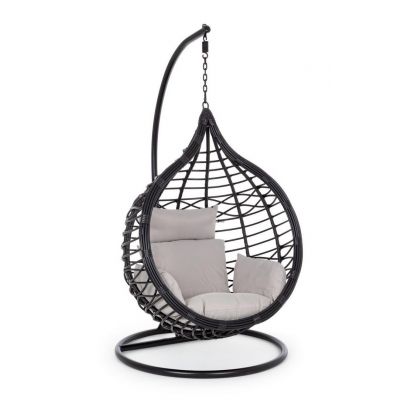Fotoliu suspendat pentru gradina / terasa din fibre sintetice si metal, Torres Gri / Negru, l100xA70xH195 cm