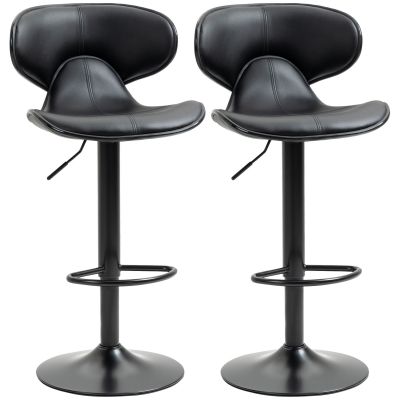 HOMCOM Set de 2 scaune de bar reglabile pe inaltime, PU, otel si spuma de cauciuc, 45,5x46x89,5-109,5cm, negru | AOSOM RO