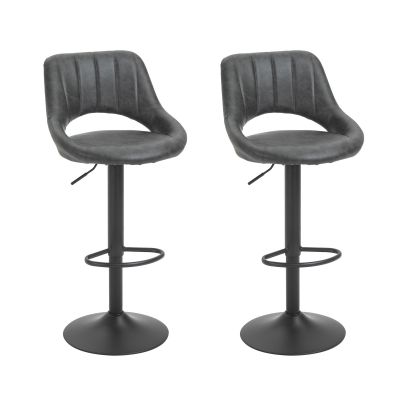 Set 2 Scaune de bar HOMCOM, Inaltime reglabila, Piele sintetica, Metal, 44x49x90-110cm Negru | Aosom Romania
