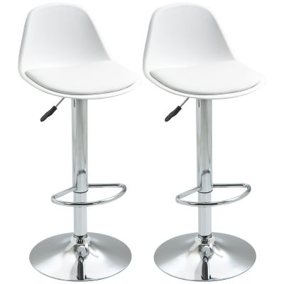 HOMCOM Set de 2 scaune de bar cu spatar si suport pentru picioare, scaune de bucatarie pivotante cu inaltime reglabila, 40x42x82-104cm, alb