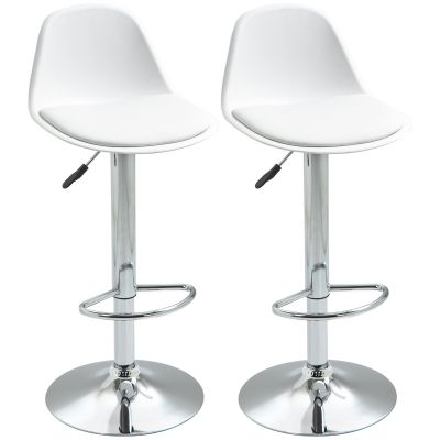Set de 2 scaune de bar cu spatar si suport picioare, pivotante cu inaltime reglabila, 40x42x82-104cm, alb HOMCOM | Aosom Romania