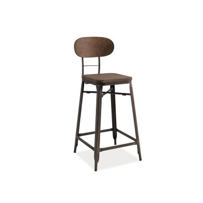 Scaun de bar din lemn si metal Lorianna Nuc inchis / Grafit, l50xA31xH106 cm