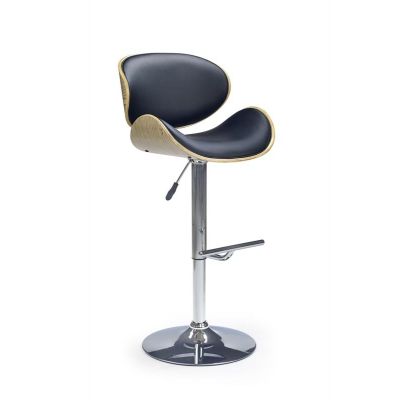 Scaun de bar din pal, tapitat cu piele ecologica si picior metalic, Hoku-44 Negru / Stejar Deschis, l53xA51xH93-115 cm Scaun de bar din pal, tapitat cu piele ecologica si picior metalic, Hoku-44 Negru / Stejar Deschis, l53xA51xH93-115 cm