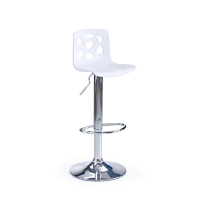 Scaun de bar din plastic cu picior metalic, Hoku-48 Alb / Crom, l37xA39xH83-105 cm