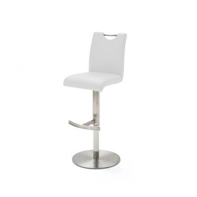 Scaun de bar rotativ tapitat cu piele ecologica si picior metalic, Alesi Alb / Crom, l42xA51xH91-116 cm