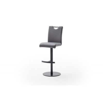 Scaun de bar rotativ tapitat cu piele ecologica si picior metalic, Alesi Gri / Negru, l42xA51xH91-116 cm