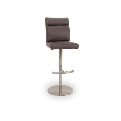 Scaun de bar rotativ tapitat cu stofa si picior metalic, Rabea Maro / Crom, l40xA58xH91-116 cm
