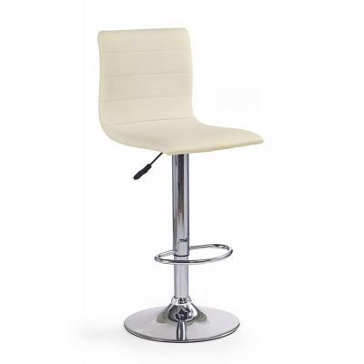 Scaun de bar tapitat cu piele ecologica si picior metalic, Hoku-21 Crem / Crom, l40xA48xH93-115 cm