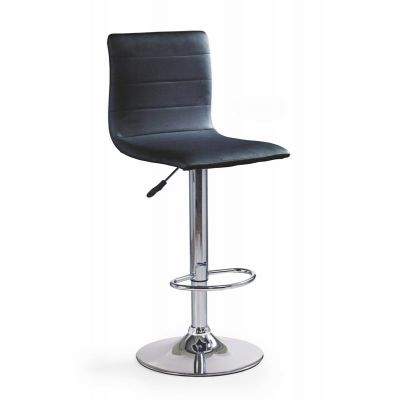 Scaun de bar tapitat cu piele ecologica si picior metalic, Hoku-21 Negru / Crom, l40xA48xH93-115 cm