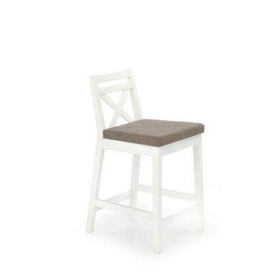 Scaun de bar tapitat cu stofa, cu picioare din lemn Bosley Low Alb, l41xA48xH83 cm