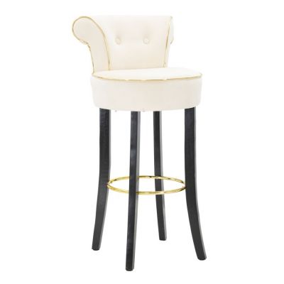 Scaun de bar tapitat cu stofa si picioare din lemn, Luxy Velvet Crem / Negru / Auriu, l46xA48xH96 cm Scaun de bar tapitat cu stofa si picioare din lemn, Luxy Velvet Crem / Negru / Auriu, l46xA48xH96 cm