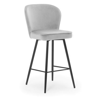 Scaun de bar tapitat cu stofa si picioare metalice, Aine Small Velvet Argintiu / Negru, l50xA52xH98 cm