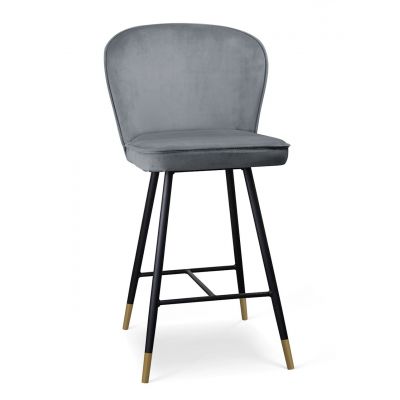 Scaun de bar tapitat cu stofa si picioare metalice, Aine Small Velvet Gri / Negru / Auriu, l50xA52xH98 cm