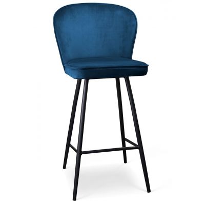 Scaun de bar tapitat cu stofa si picioare metalice, Aine Velvet Bleumarin / Negru, l50xA52xH108 cm