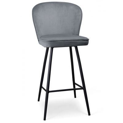 Scaun de bar tapitat cu stofa si picioare metalice, Aine Velvet Gri / Negru, l50xA52xH108 cm