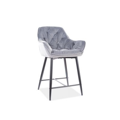 Scaun de bar tapitat cu stofa si picioare metalice Clyde H-2 Velvet Gri / Negru, l56xA42xH86 cm