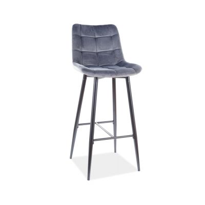 Scaun de bar tapitat cu stofa si picioare metalice Chase H-1 Velvet Gri / Negru, l45xA37xH109 cm