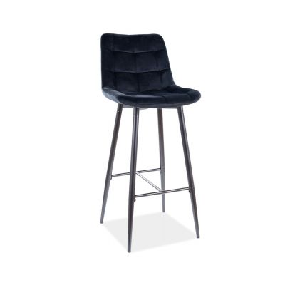 Scaun de bar tapitat cu stofa si picioare metalice Chase H-1 Velvet Negru, l45xA37xH109 cm