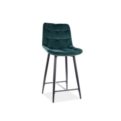 Scaun de bar tapitat cu stofa si picioare metalice Chase H-2 Velvet Verde Inchis / Negru, l45xA37xH92 cm