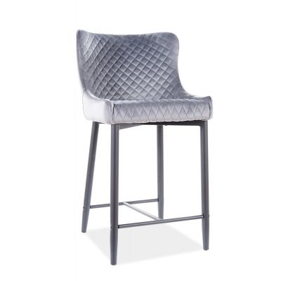Scaun de bar tapitat cu stofa si picioare metalice Colide B H-2 Velvet Gri / Negru, l48xA42xH88 cm