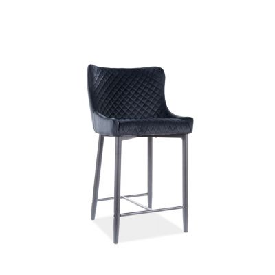 Scaun de bar tapitat cu stofa si picioare metalice Colide B H-2 Velvet Negru, l48xA42xH88 cm