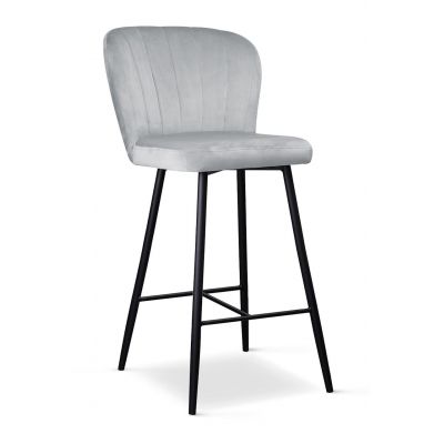 Scaun de bar tapitat cu stofa si picioare metalice, Shelly Small Velvet Argintiu / Negru, l49xA54xH97 cm
