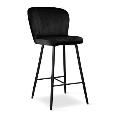 Scaun de bar tapitat cu stofa si picioare metalice, Shelly Small Velvet Negru, l49xA54xH97 cm