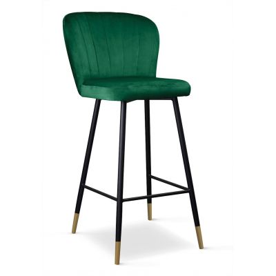 Scaun de bar tapitat cu stofa si picioare metalice, Shelly Velvet Verde / Negru / Auriu, l49xA54xH107 cm